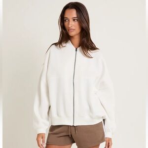Aerie White Bomber Jacket Zip Up Sweatshirt